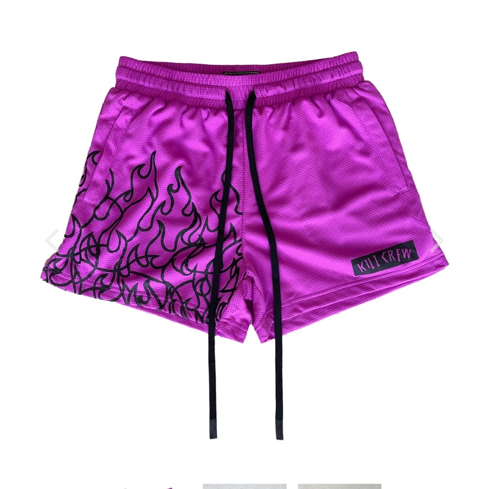 Kill Crew MUAY THAI FLAME SHORTS (MID THIGH CUT) - PURPLE / BLACK- Medium